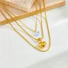 Stainless Steel Double Layer Heart Necklace Snake Chain Crystal Pendant Hypoallergenic Y2K Jewelry