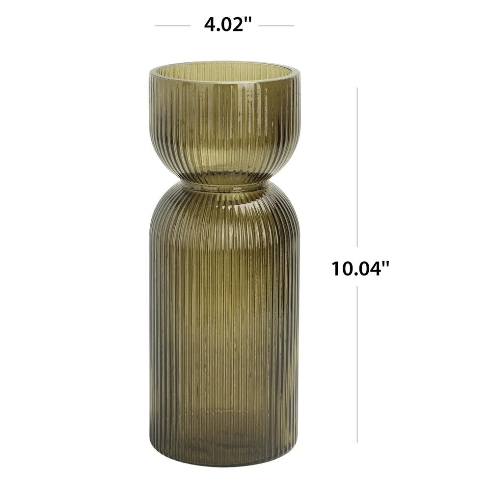 Ribbed Glass Tabletop Vase Decorative Accent Stylish Home Décor Unique Fluted Design Modern Centerpiece Handcrafted Ideal Floral
