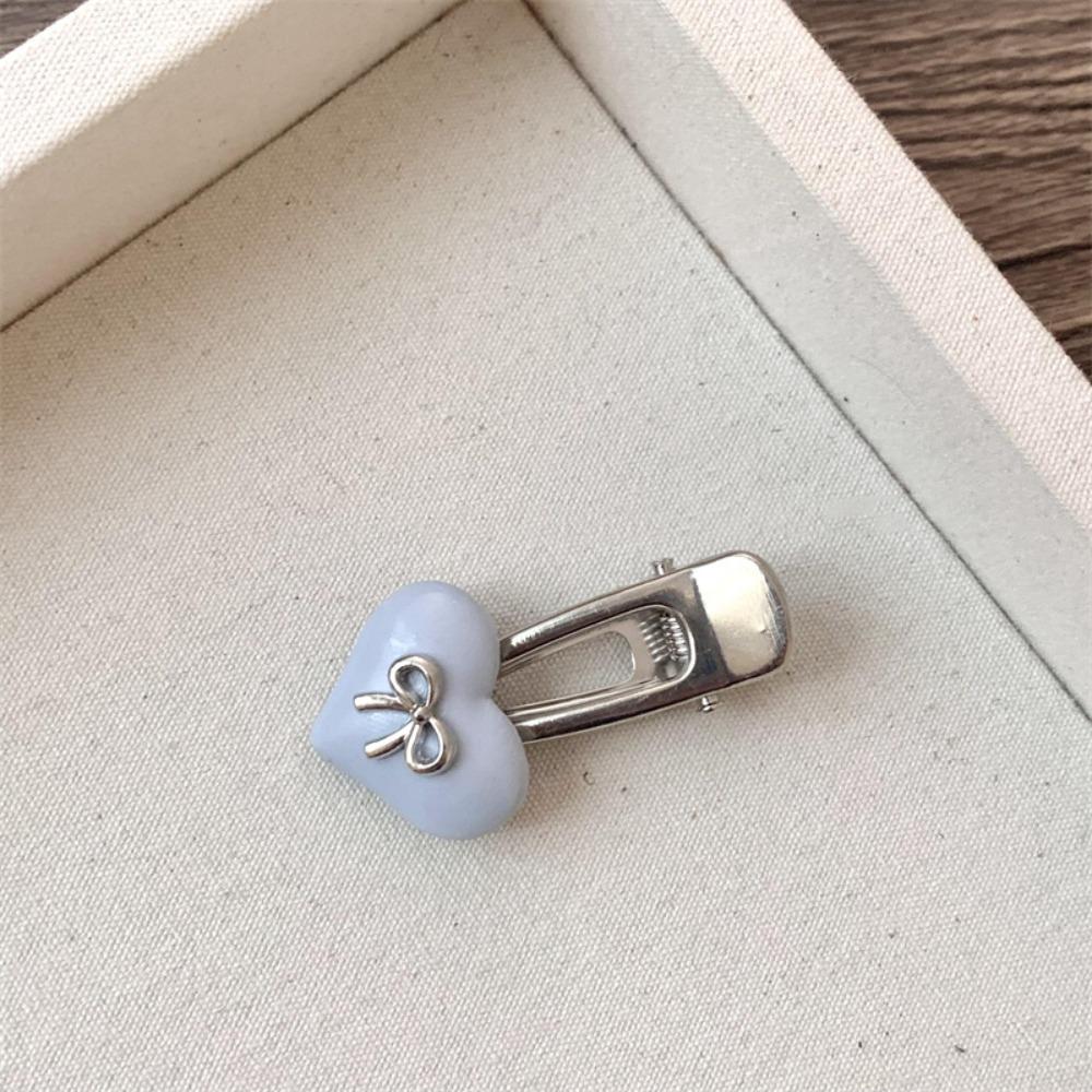 2pcs Sweet Love Bow Hair Clip Candy Color Duckbill Clip Mini Love Heart Hair Clip Ladies