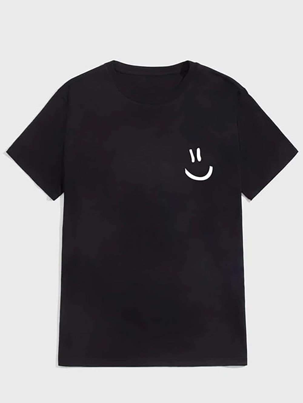 

JRJZ Men s Clothing Smile Print T-Shirt Casual Short Sleeve Crew Neck Shirt Fashionable Summer Tops Regular & Oversized #914060 4XL