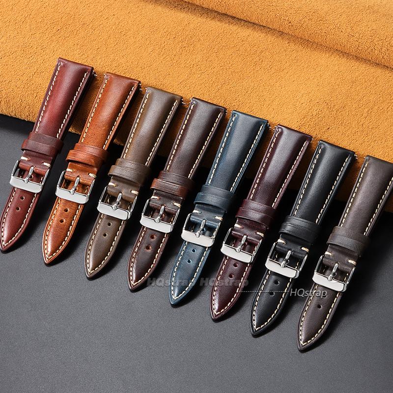 Vintage Oil Wax Cowhide Watch Strap 18mm 19mm 20mm 21mm 22mm Universal Watchband Accessories Pin Buckle Quick Release Bracelet