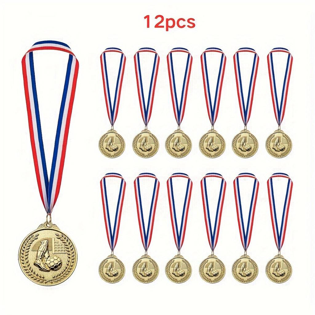12 Stück Goldene Sieger-Medaille Zinklegierung Rund Sieger-Belohnung Fußball-Wettbewerbspreise Auszeichnung Goldene Medaillen für Souvenir-Geschenk Sport