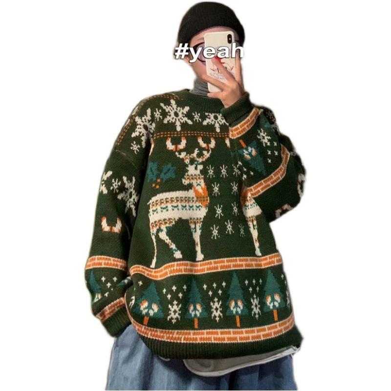 Men's Thick Knit Christmas Sweater - Korean Style Winter Couples' Coat, Loose Fit