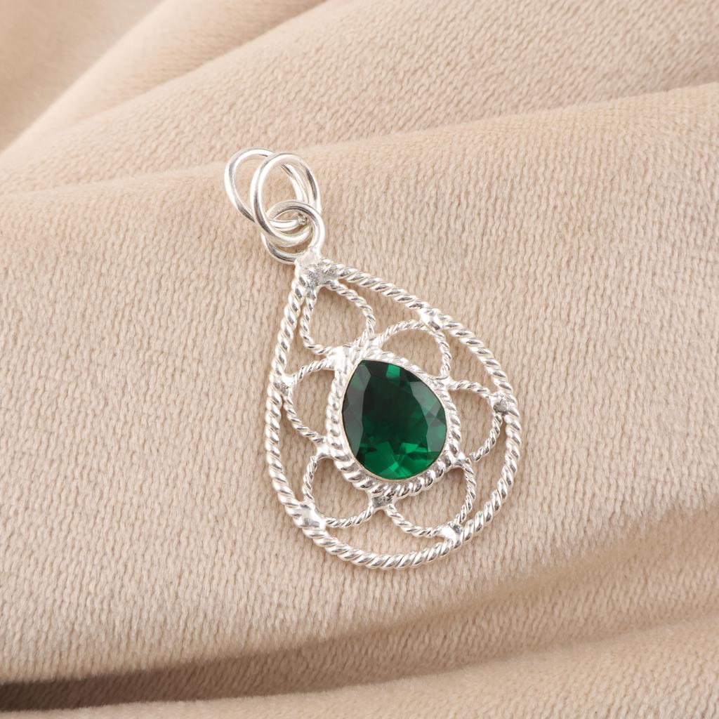 Chrome Diopside Gemstone 925 Sterling Silver Handcrafted Pendant 1.40" For Wedding Gift PP-19-1