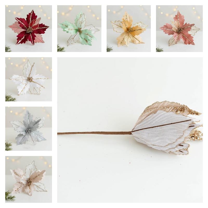 Premium Fabric Christmas Tree Decoration 25cm Garland With Mesh Plush And Shimmering Imitation Flowers