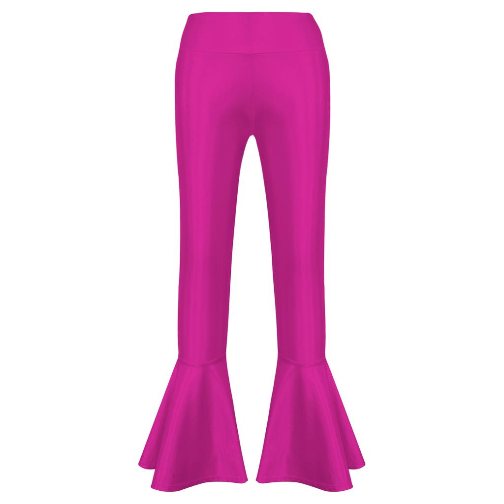 Bronzing Cloth High Waist Flare Trousers Kids Girls Dance Wear Stage Costume Ruffle Hem Bell Bottom Long Pants