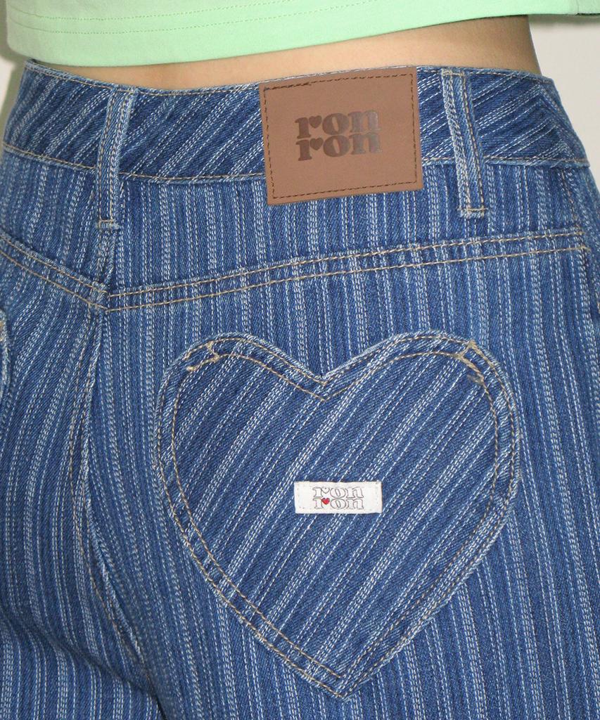 RONRON Stripe Denim Wide Pants Medium Blue