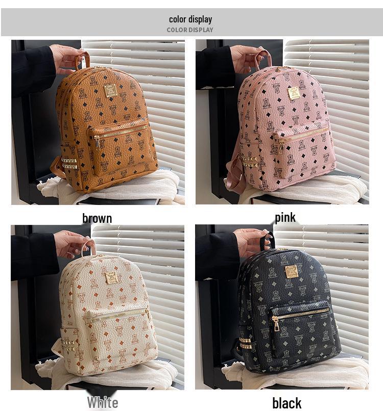 2025 Retro Ayıcık Baskılı Sırt Çantası - Geniş Kapasiteli Kadın Okul Çantası