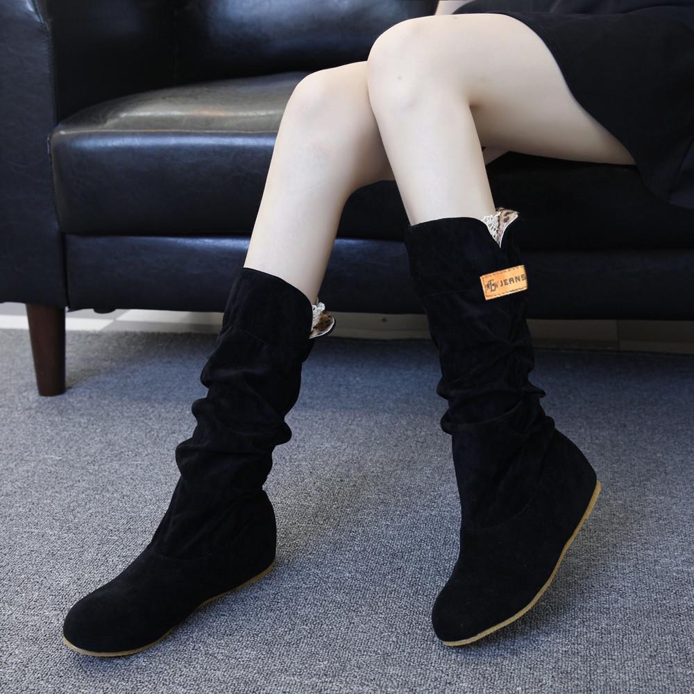 Mujer rodilla Alta Botas Tacón Plano Nubuck Botas de Moto Otoño Invierno  Zapatos Cuña Sandalias comprar a buen precio — entrega gratuita, reseñas  reales con fotos — Joom