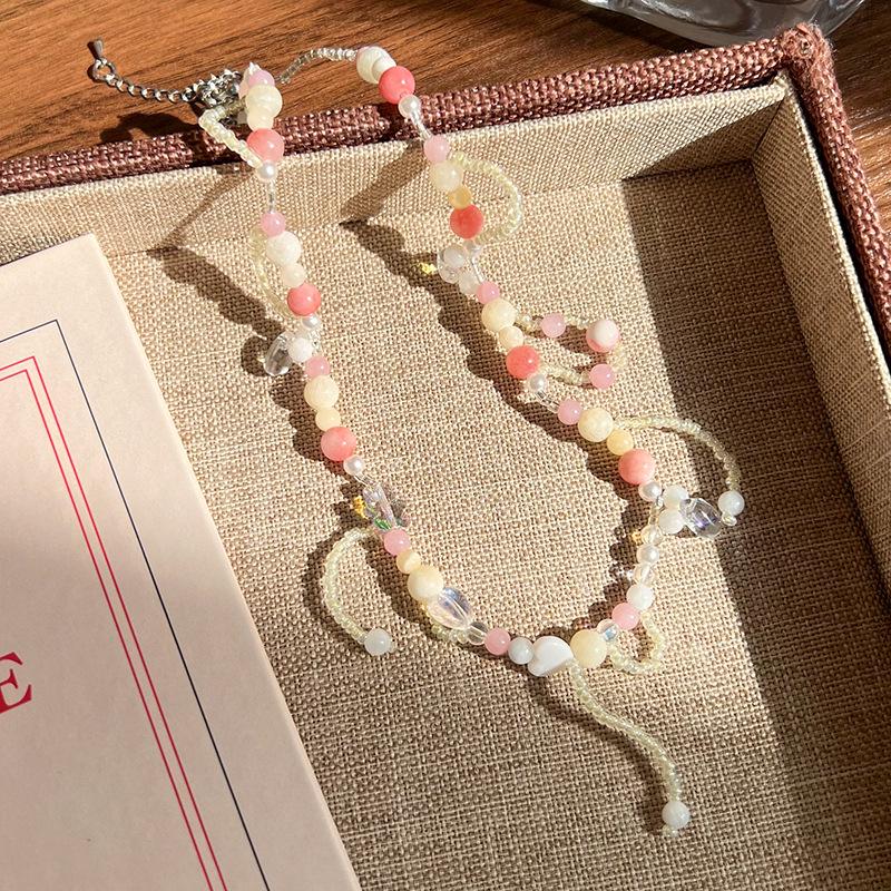 Sweet Dopamine Beaded Necklace: Trendy Heart, Flower & Bow Choker