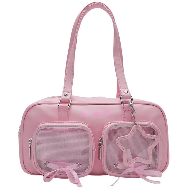 1Pc New Niche Design Women's Bow Harajuku Cute Ita Bag Jk Uniform Ulzzang Shoulder Bag for Girls Y2K Cartoon Handle Bag