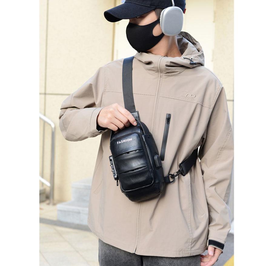 

Новая модная сумка-локомотив на одно плечо, кроссбоди, нагрудная сумка, мужская сумка для мобильного телефона, сумка для ID, сумка с USB-защитой от краж One size чёрный