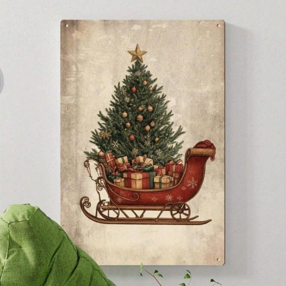 Vintage Santa Sleigh Metal Tin Sign 12x8 Inch Christmas Wall Art Home Decor