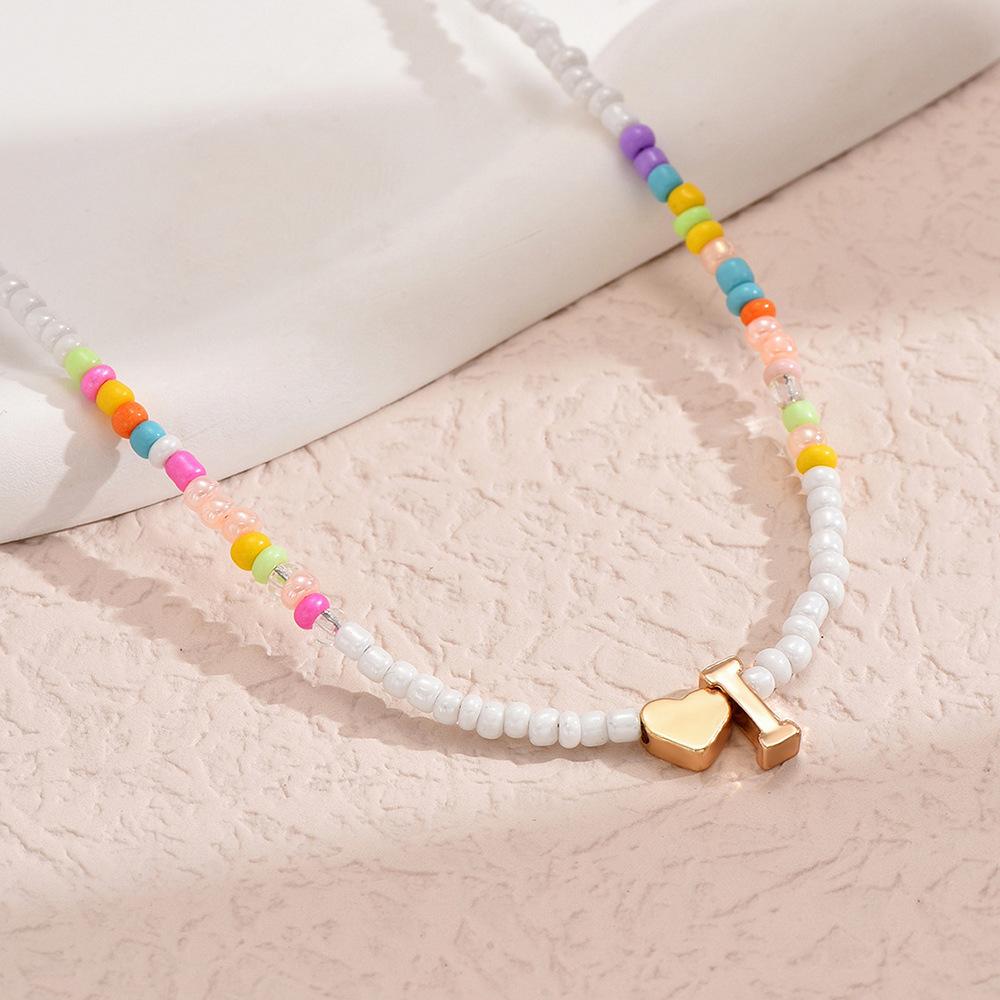 European and American Colored Rice Beads 26 Letter Beaded Necklace Creative Niche Neck Chain Collarbone Chain