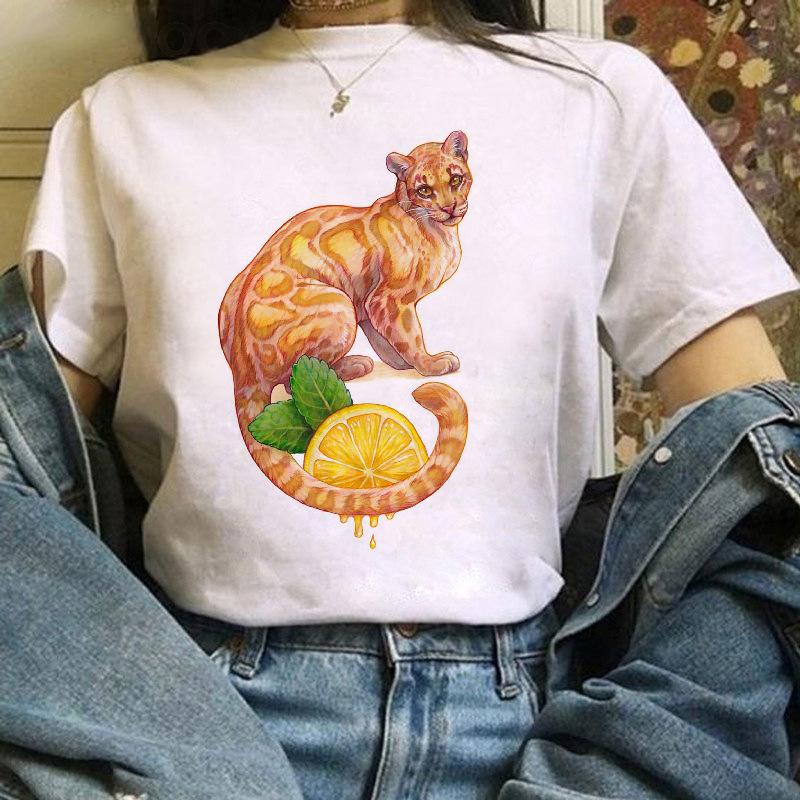 Fox Cartoon Print T Shirt Women Harajuku Casual Funny T Shir Women Clothing Tops Aesthetic Clothes Graphic T Shirts