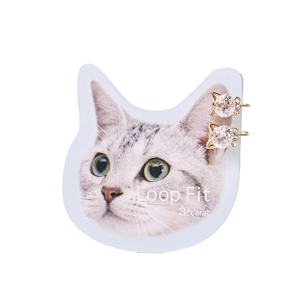 

3carat Loop Fit Cat Motif Cat Ears Cat Cubic Zirconia Painless New Sensation Earrings Lightweight Hard to Fall Off Nickel Free Hypoallergenic Earrings золотий