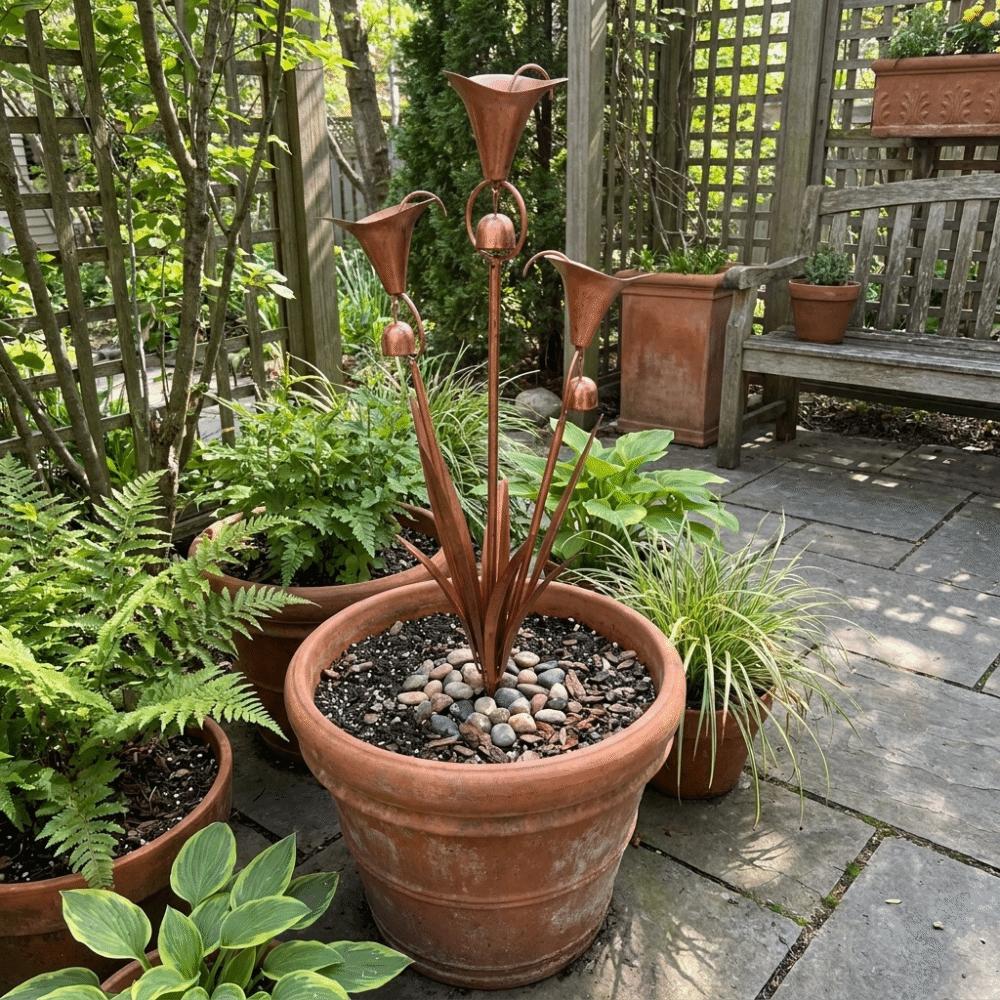 Weatherproof Metal Floral Garden Stake Handcrafted Three Calla Lilies Sculpture Patio