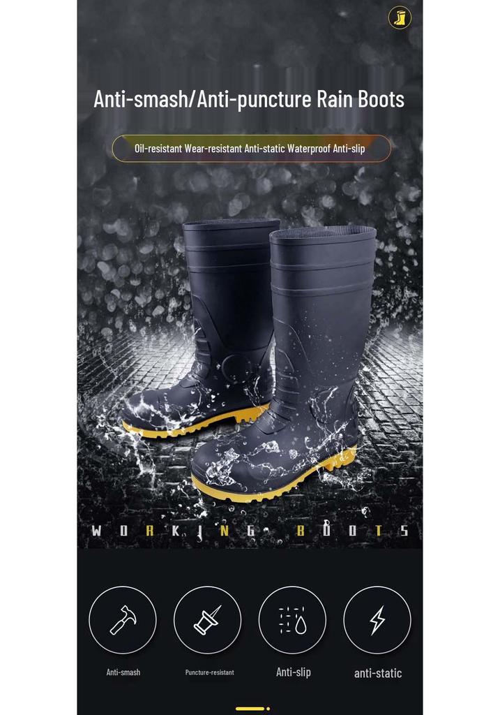PVC Steel Toe Anti-Slip Safety Boots: Smash, Puncture, Static Resistant, Acid & Alkali Proof, High-Top Protective Work Wear.
