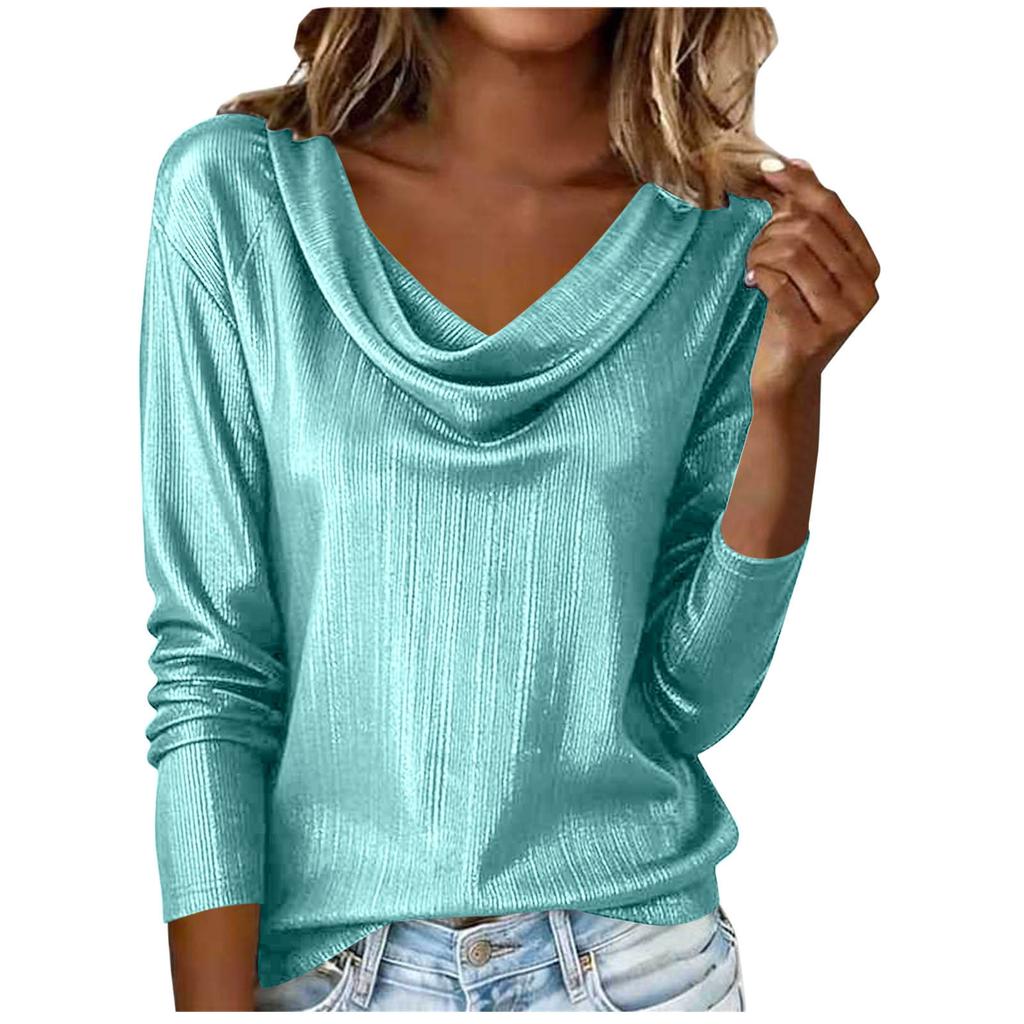 Womens Spring Tops Long Sleeve Cowl Neck Blouse for Summer Shirts for Women Casual Style Womens Summer Shirts