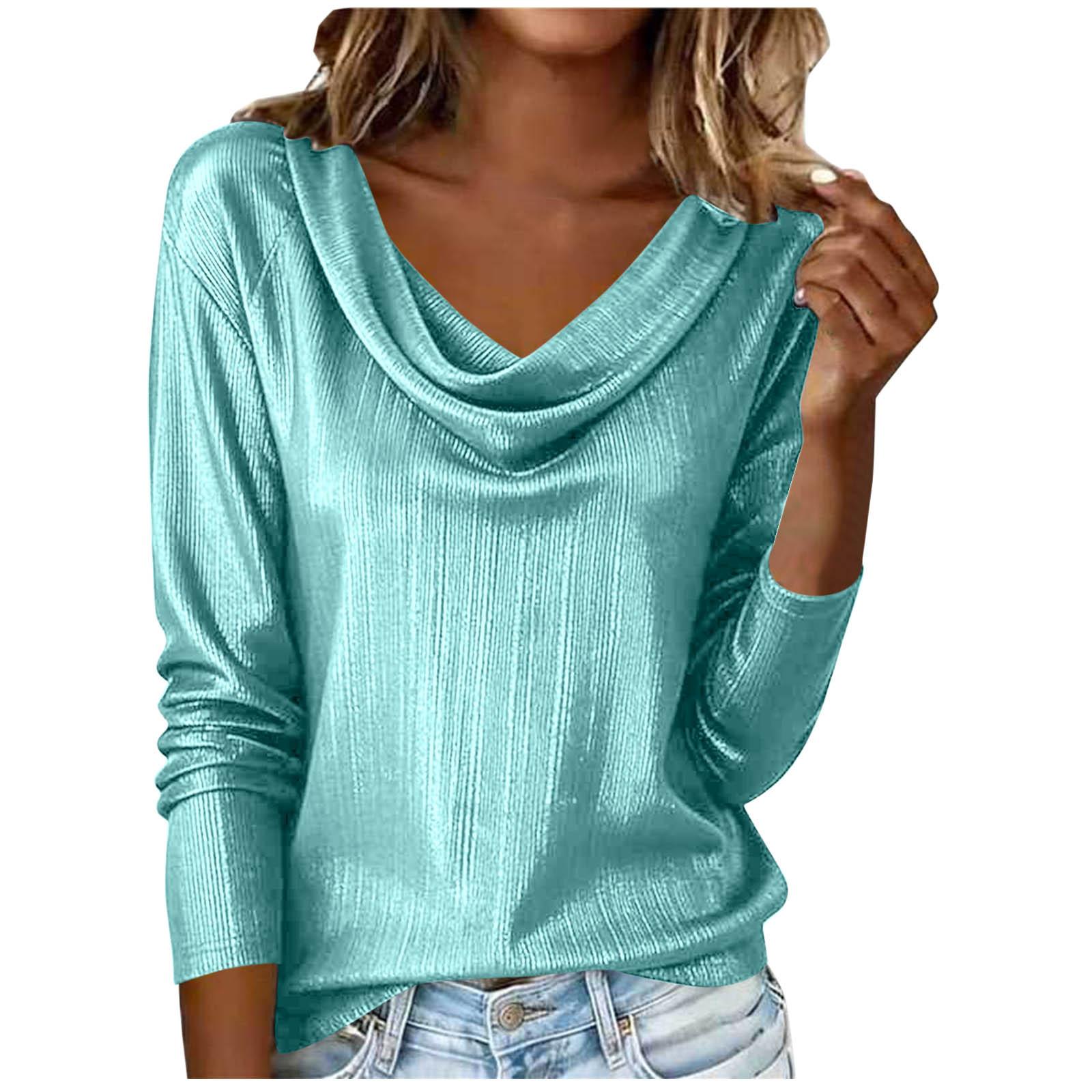 Women s Fashionable Loose Fit V-Neck Long-Sleeve Casual Top M