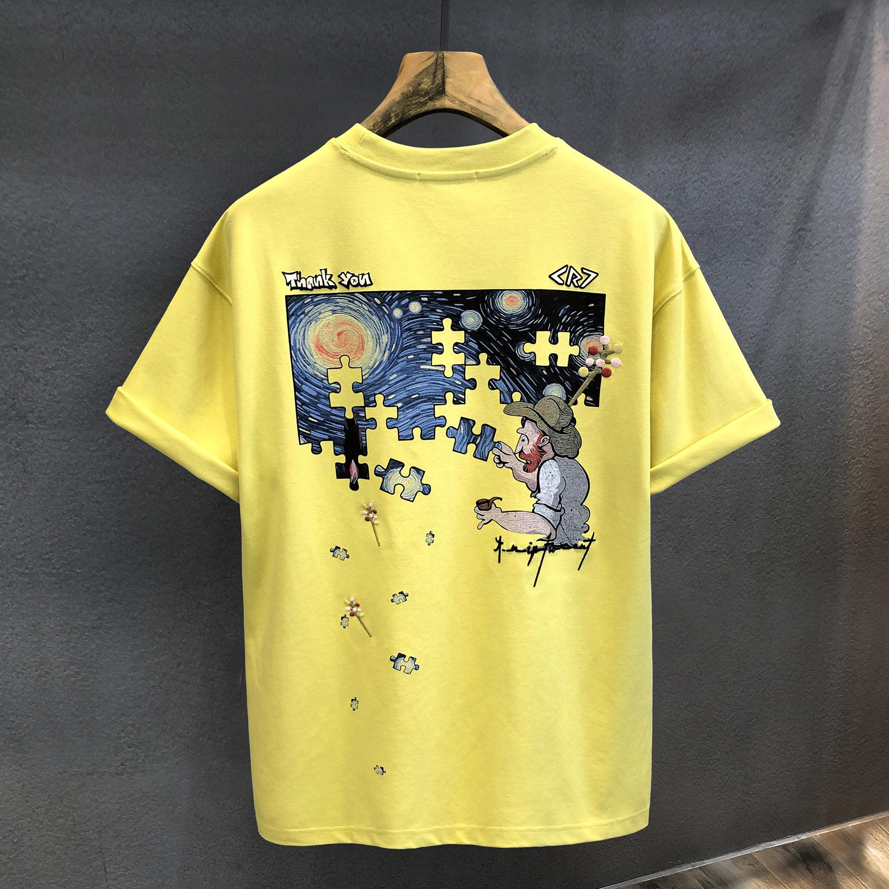 

Летняя ночь Звездное небо Принт Графическая футболка Ретро Текстура Высококлассный Модный Бренд Мужская Новая Летняя Парная Одежда 4XL