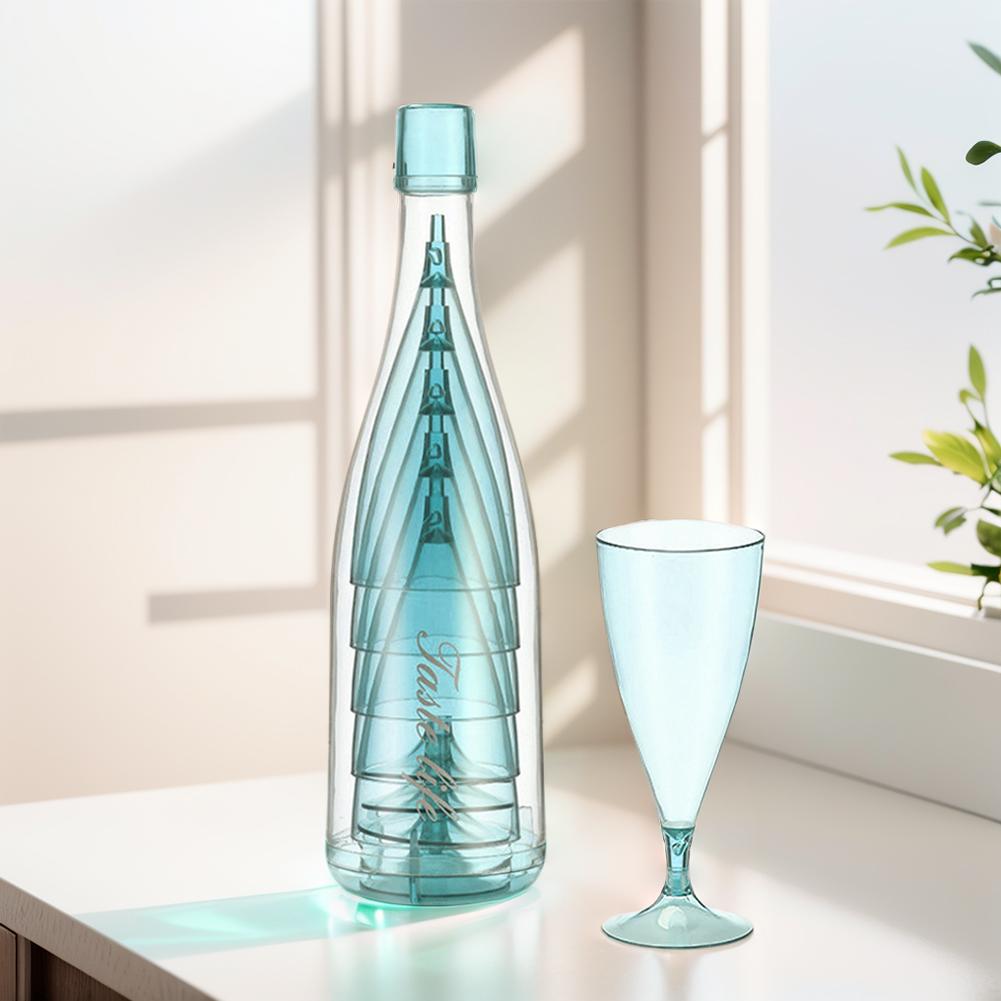 5Pcs Plastic Champagne Wine Glasses with Storage Bottles Clear Wine Glasses Champagne Glasses for Home Daily Life Party Birthday