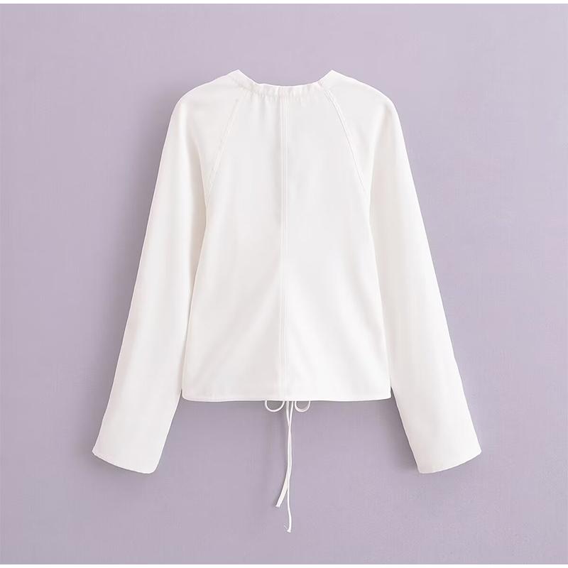 Košile s bandáží Ženy Sexy Dlouhý rukáv Výstřih do V Tenká Dámská Halenka s mašlí Jaro Léto High Street Chic Dámské Top Mujer