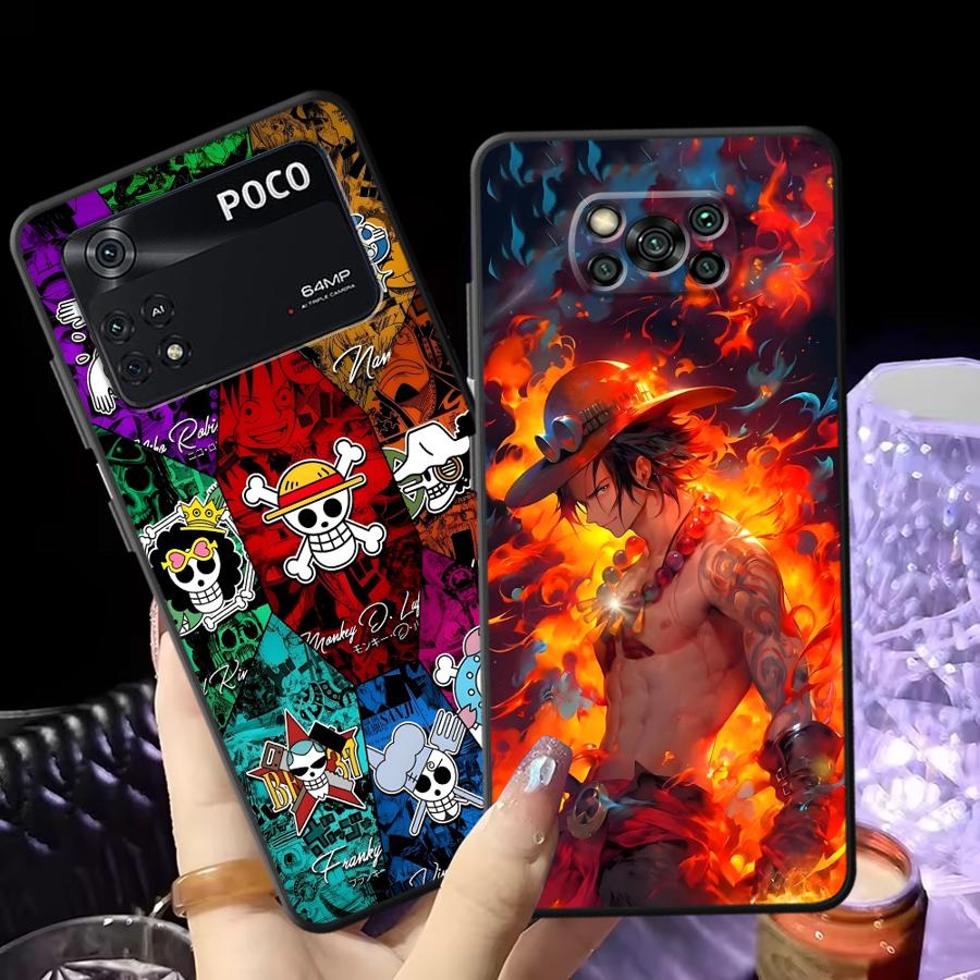 Black Soft Phone Cover Case for Xiaomi Poco C50 C61 F3 C75 F1 M5 M3 M4 M7 Pro C40 C71 X3 X4 X5 X7 Pro One Piece Portgas D Ace