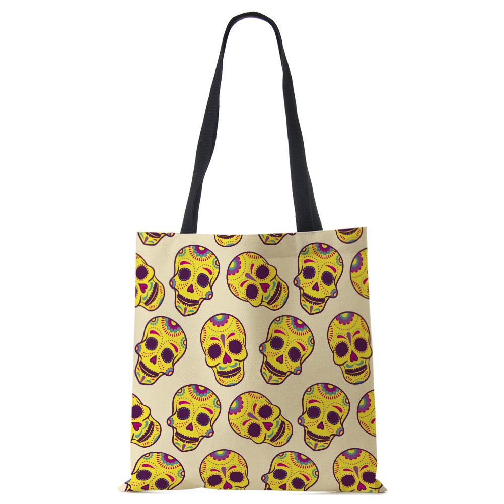 Abstract Art Skull Horror Print Shopping Bags Women Folding Reusable Customize Tote Shoulder Bag Canvas Groceries Handbags 2022 CLE