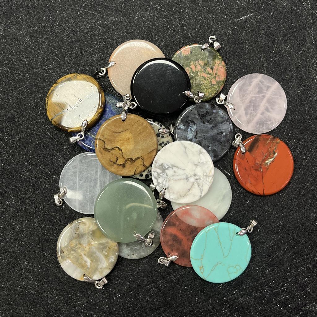 3Pcs, Energy Natural Stone Gemstone Round Pendants, DIY Jewelry Making Charms for Necklace, Bracelet, and Craft Accessories, Unique Gifts 30×30mm