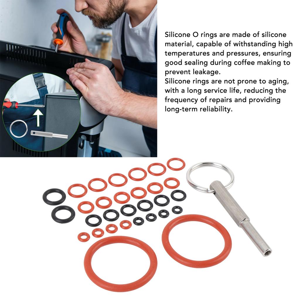 30 piezas Juntas tóricas de silicona para máquina de café con herramienta llave para reparación de máquina de café Kit de reparación de juntas tóricas de silicona Juego de mantenimiento