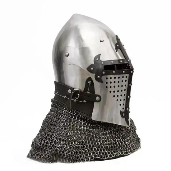 LARP Guardian Helmet Medieval Combat Bascinet with Chainmail Steel Armored Helmet for Reenactment, Cosplay Battles Gift