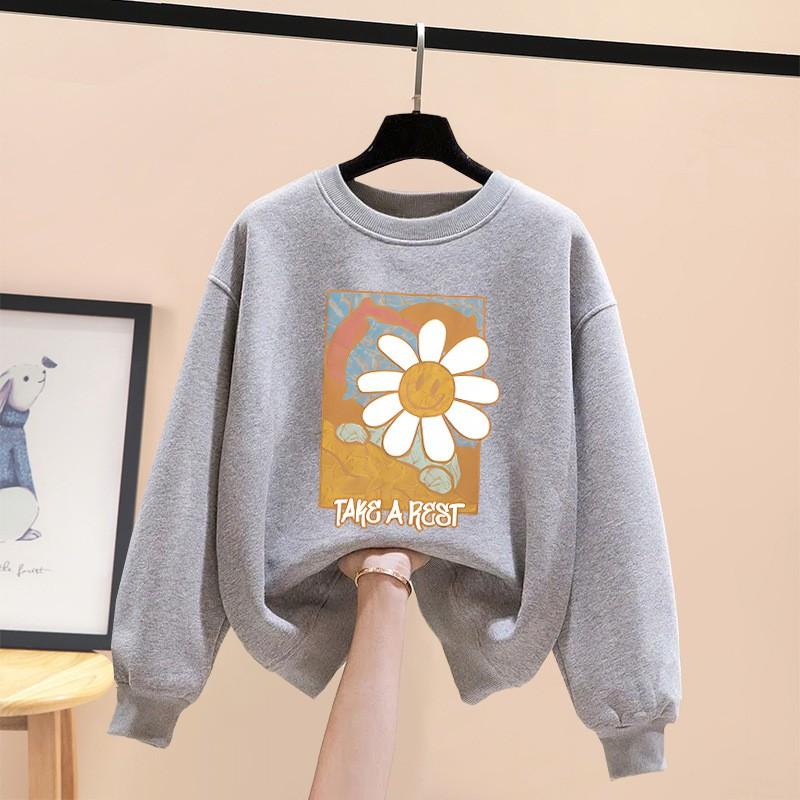 Womens Loose Fit Crewneck Sweatshirt Casual Long Sleeve Top Couple Style Winter Fleece Lined Outerwear