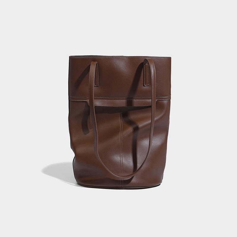 

Високоякісна коров яча шкіра рослинного дублення, лінива сумка-відро для поїздок, шкіряна, універсальна, великої місткості, модна наплічна сумка темно-коричневого кольору