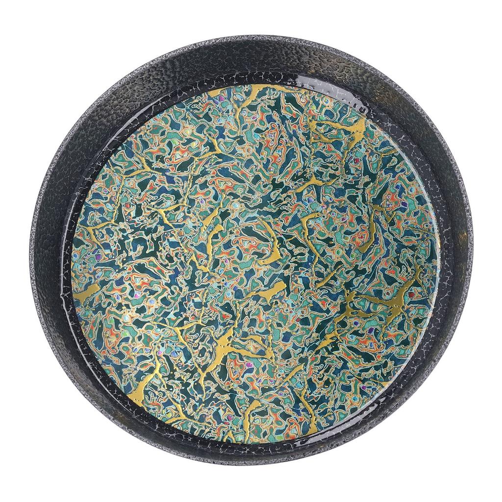 Kleines Teebrett Komplexes Muster Rund Legierung Dekorative Tee Serviertablett für Zuhause Terrasse Veranda Deck