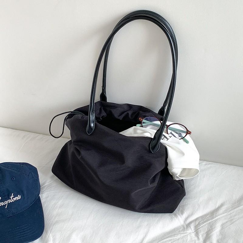 Drawstring Nylon Tote Bag Large Capacity Women s Daily All-matching Simple Niche Casual Style Shoulder