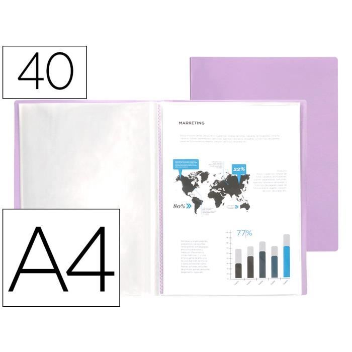 Protege-documents Liderpapel Polypropylene Couverture Flexible 40 Pochettes Fixes A4 220x297mm Lavande Opaque