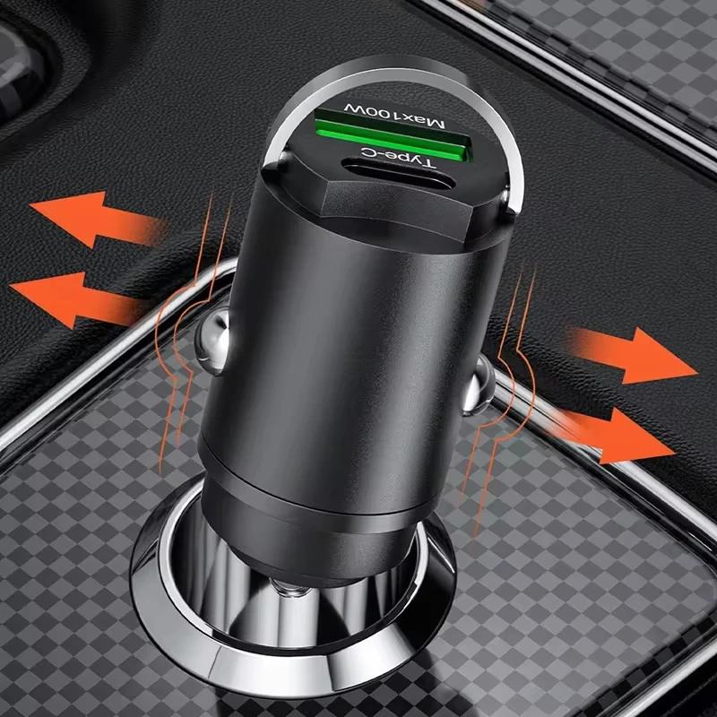 100W Autoladegerät Zigarettenanzünder PD Schnellladung Für IPhone QC3.0 Mini USB Typ C Mini Auto Handy Ladegerät Für Samsung Huawei xiaomi