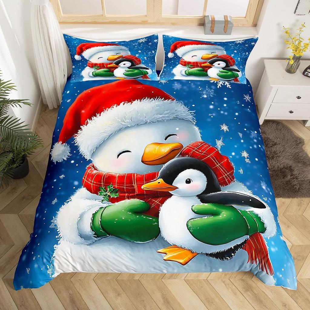 Cartoon Penguin Duvet Cover Full King for Girls Boys New  Gift Christmas Theme Bedding Set Christmas Tree Comforter Cover