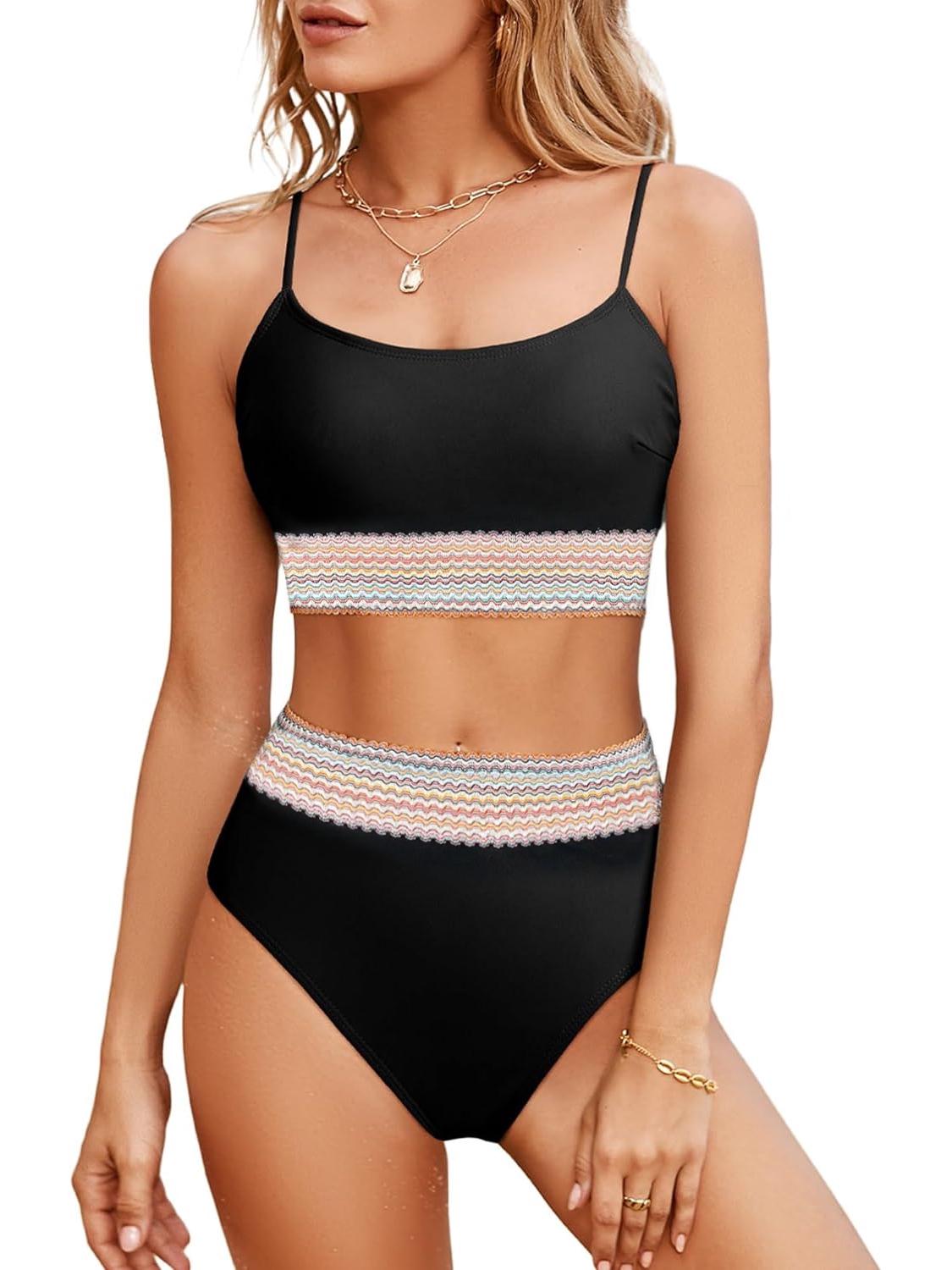 

2025 Европейский и американский купальник бикини с высокой талией и U-образным вырезом - Сексуальный раздельный купальник для женщин Small