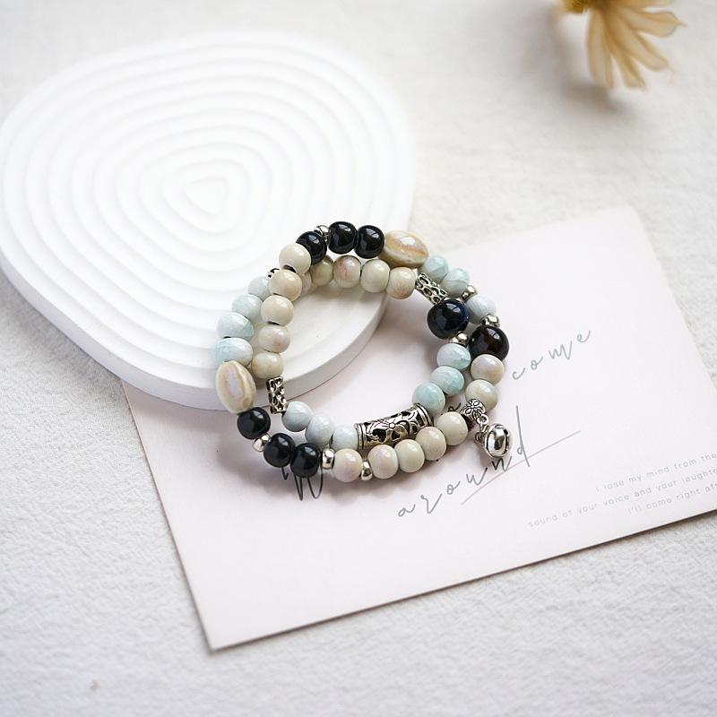 Jingdezhen Ceramic Bracelet New Chinese Style Student Antique Double Circle Beaded Bracelet Jewelry Hand-woven