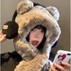 Bear Design Ear Muff Scarf Set Connected Hood Plush Neck Warmer for Winter Cycling Cold Weather Windproof Warm