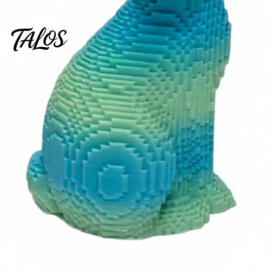 One-piece Forming Ornament 3D Printed Pixel Bunny Desk Decor, Gradient Blue-Green Knitted Rabbit Figurine, Cute Figurine Minimalist Tabletop