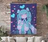 Anime Kawaii Girl Fleece Tapestry Anime Tapestry Throw Game Room Decor Anime Wall Art Christmas Gift for Miku Fans