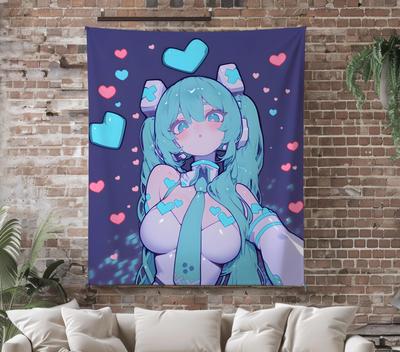 Anime Kawaii Girl Fleece Tapestry Anime Tapestry Throw Game Room Decor Anime Wall Art Christmas Gift for Miku Fans