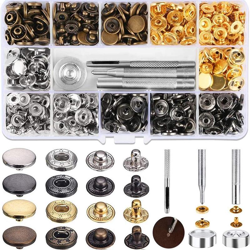 120Pcs Snap Fasteners Press Studs Set 12.5mm Metal Snap Buttons with 4 Install Tools No Sewing Snap Fastener Snaps Buttons Kit