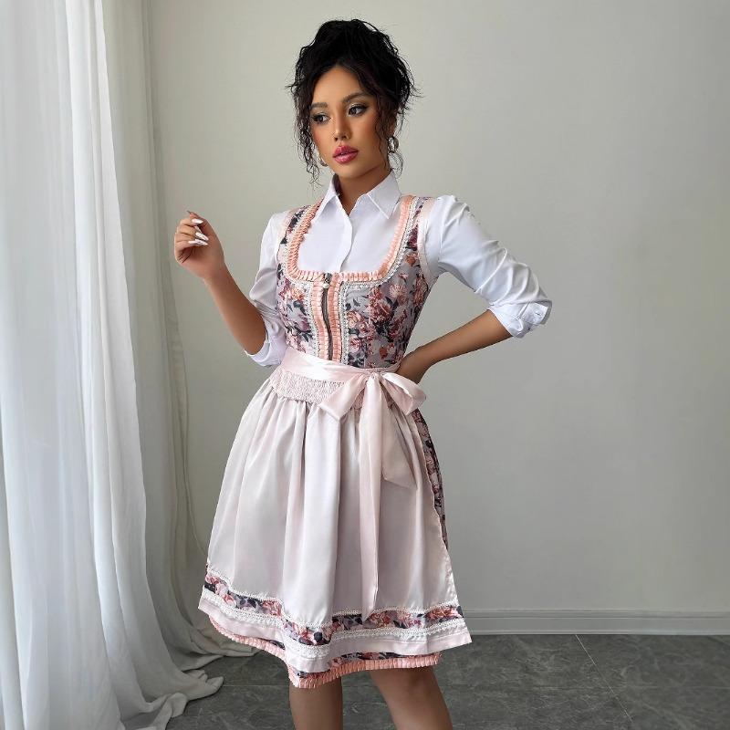 Simple and Fashionable Style Print Floral Bouquet Waist Long Dress Dress Women's Spring and Summer