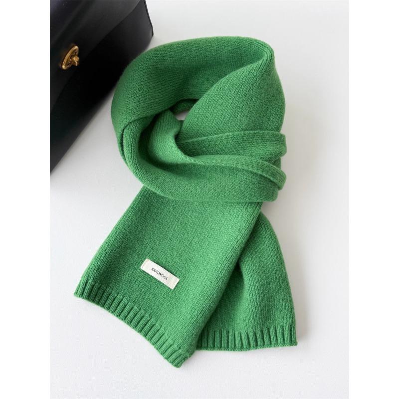 Korean Style New Versatile Solid Color Pure Wool Scarf for Women Autumn and Winter Warm Knitted Scarf Fashionable Versatile Scarf
