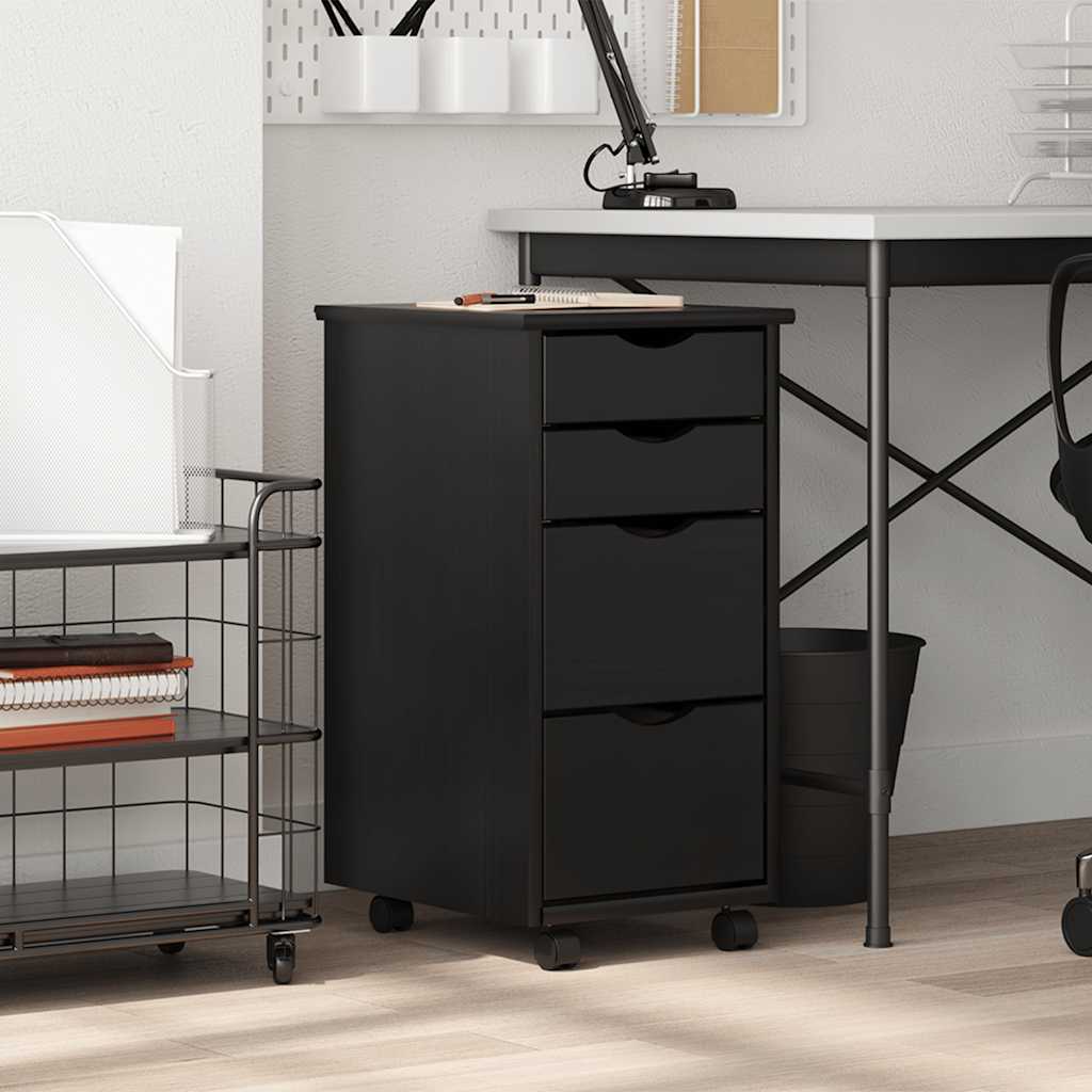 MOSS Mobile Drawer Cabinet in Black Solid Pine Wood