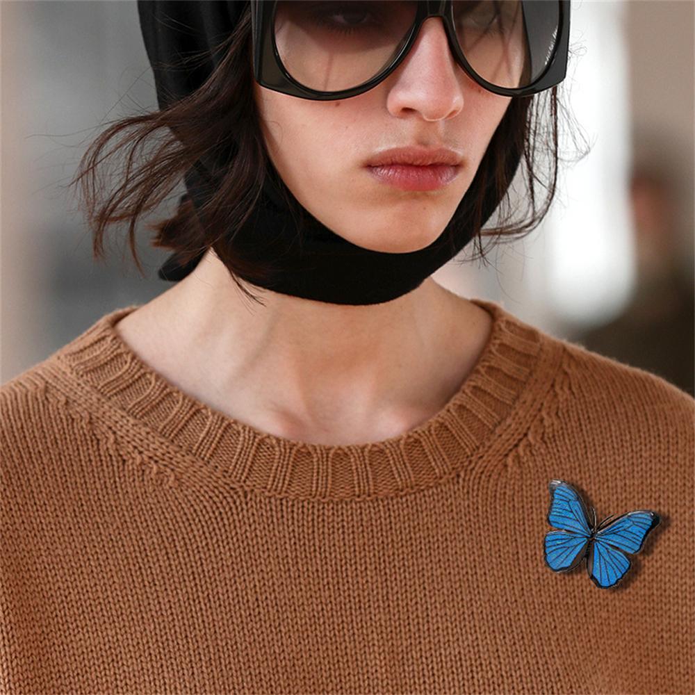 Broche papillon bleu en émail de haute qualité pour femmes, broches classiques Vintage en métal Animal pour femmes, bijoux cadeaux